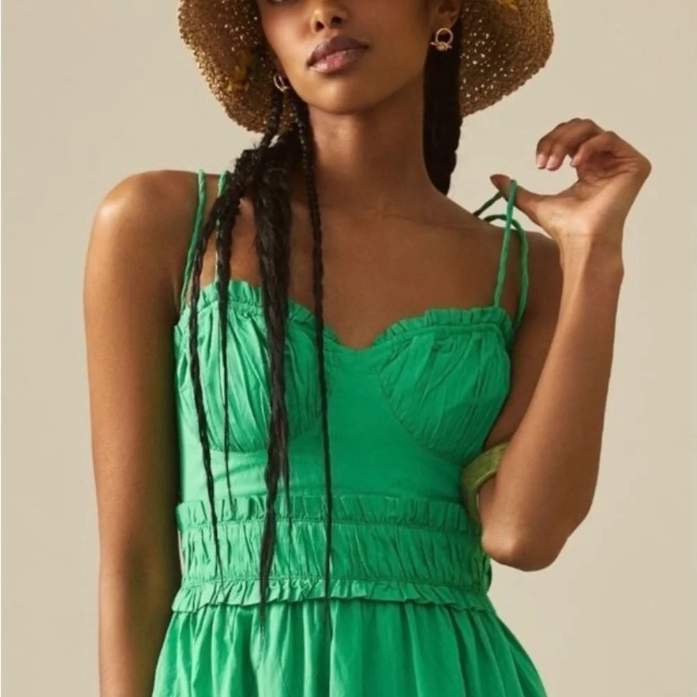 By Anthropologie Kelly Green Corset Strappy Cross-Back Midi Dress Large - Picture 4 of 4